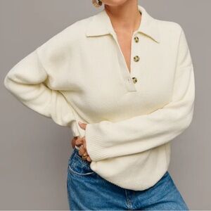 REFORMATION BROOKLYN POLO SWEATER IVORY